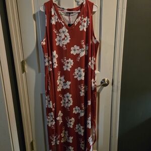 Red Floral Maxi Dress With Pockets